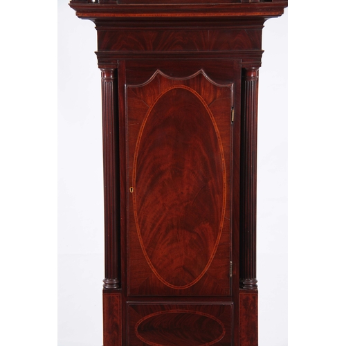 1001 - SAMUEL COLLIER, ECCLES. A LATE GEORGE THE III FIGURED MAHOGANY LONGCASE CLOCK, having swan neck pedi... 