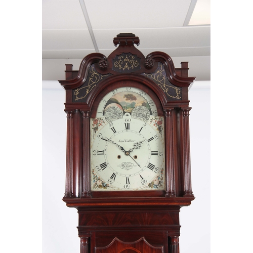 1001 - SAMUEL COLLIER, ECCLES. A LATE GEORGE THE III FIGURED MAHOGANY LONGCASE CLOCK, having swan neck pedi... 