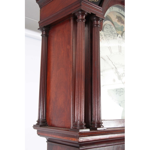 1001 - SAMUEL COLLIER, ECCLES. A LATE GEORGE THE III FIGURED MAHOGANY LONGCASE CLOCK, having swan neck pedi... 