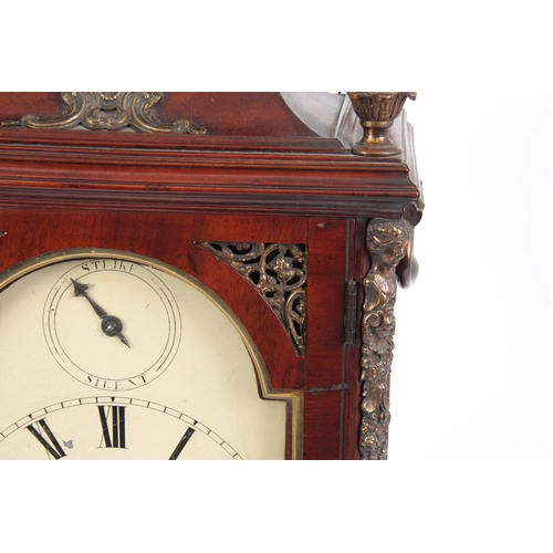 1002 - WILLIAM KIPLING, LONDON. A GEORGE III FIGURED MAHOGANY BRACKET CLOCK the bell top case surmounted by... 