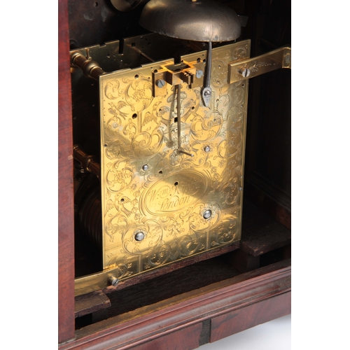 1002 - WILLIAM KIPLING, LONDON. A GEORGE III FIGURED MAHOGANY BRACKET CLOCK the bell top case surmounted by... 