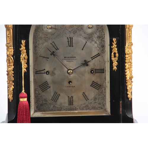 1003 - A LATE 19th CENTURY EBONISED EIGHT BELL QUARTER CHIMING BRACKET CLOCK the case with pagoda top pedim... 