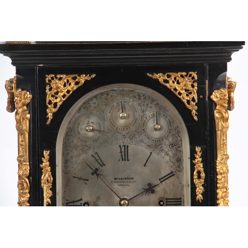 1003 - A LATE 19th CENTURY EBONISED EIGHT BELL QUARTER CHIMING BRACKET CLOCK the case with pagoda top pedim... 