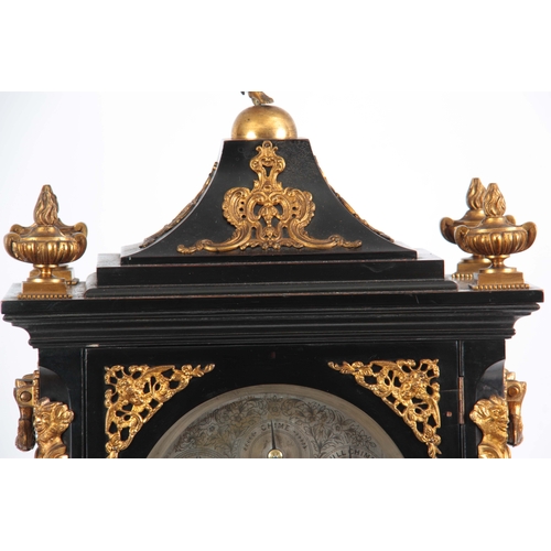 1003 - A LATE 19th CENTURY EBONISED EIGHT BELL QUARTER CHIMING BRACKET CLOCK the case with pagoda top pedim... 