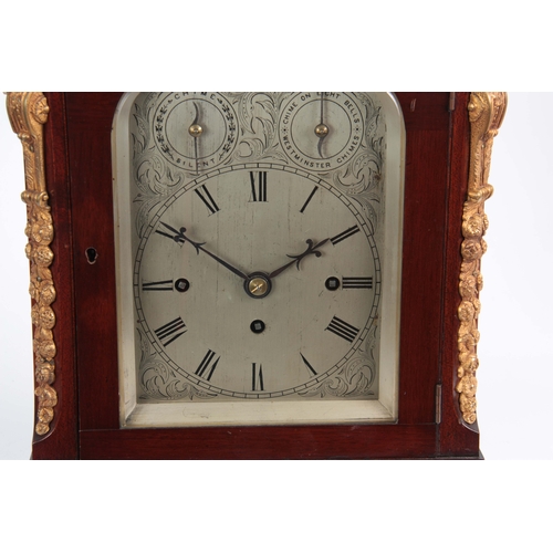 1009 - A LATE 19th CENTURY MAHOGANY EIGHT BELL QUARTER CHIMING BRACKET CLOCK the case with bell top pedimen... 