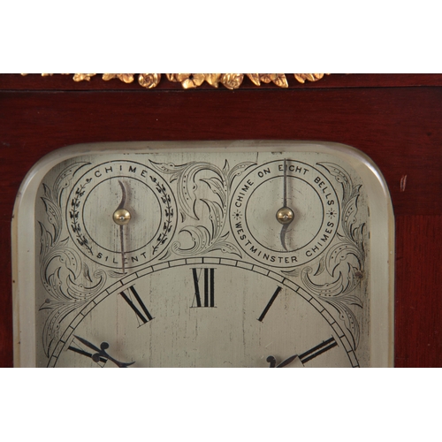 1009 - A LATE 19th CENTURY MAHOGANY EIGHT BELL QUARTER CHIMING BRACKET CLOCK the case with bell top pedimen... 