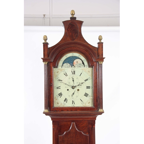 1011 - ROSS, HULL. A LATE 18TH CENTURY OAK CASED LONGCASE CLOCK, having a pagoda top pediment with figured ... 