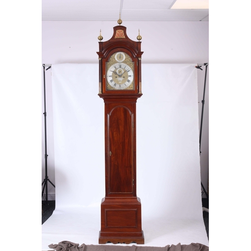 1017 - JOSEPH HERRING LONDON  A GEORGE III MAHOGANY LONGCASE CLOCK with pagoda top and three brass ball fin... 