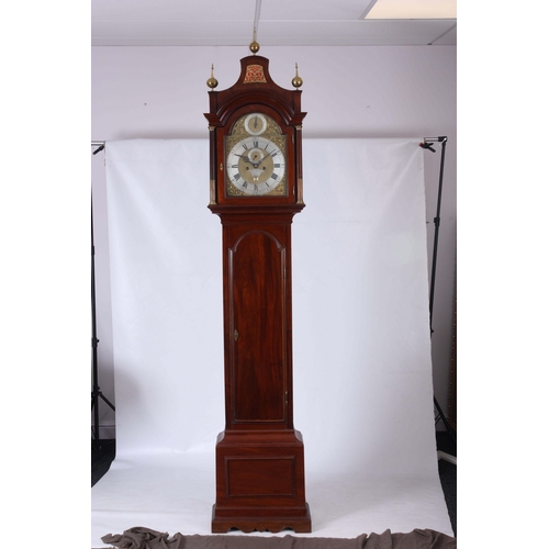 1017 - JOSEPH HERRING LONDON  A GEORGE III MAHOGANY LONGCASE CLOCK with pagoda top and three brass ball fin... 