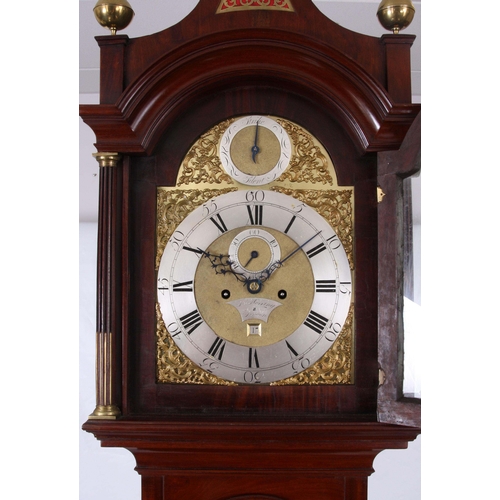 1017 - JOSEPH HERRING LONDON  A GEORGE III MAHOGANY LONGCASE CLOCK with pagoda top and three brass ball fin... 