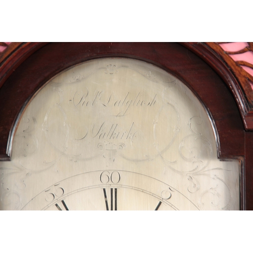 1020 - ROBERT DALGLIESH, FALKIRK. A GEORGE III SCOTISH MAHOGANY LONGCASE CLOCK having a fretwork swan neck ... 