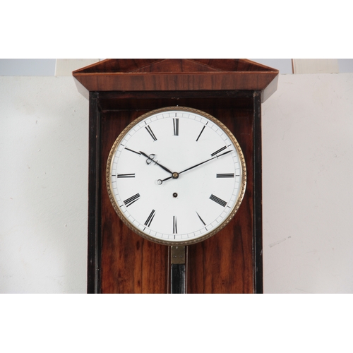 1022 - A MID 19th CENTURY WALNUT BIEDERMEIER STYLE VIENNA REGULATOR the slim case with architectural pedime... 