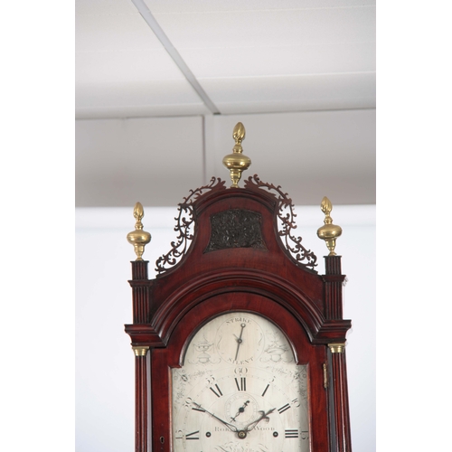 1024 - ROBERT WOOD, LONDON. A GEORGE III MAHOGANY QUARTER CHIMING LONGCASE CLOCK the pagoda top pediment wi... 