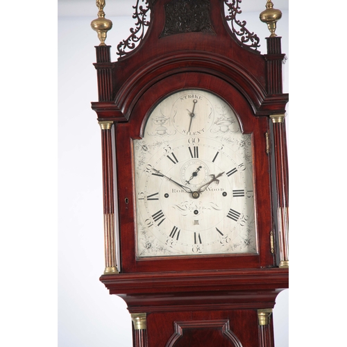 1024 - ROBERT WOOD, LONDON. A GEORGE III MAHOGANY QUARTER CHIMING LONGCASE CLOCK the pagoda top pediment wi... 