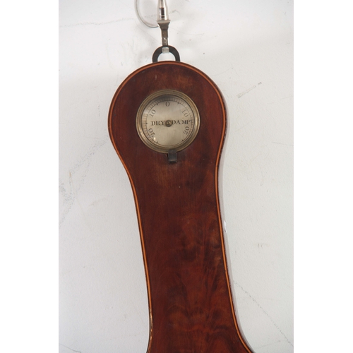 1027 - FRANCIS WEST. LONDON. A GEORGE III FIGURED MAHOGANY WHEEL BAROMETER WITH CLOCK the round top case wi... 