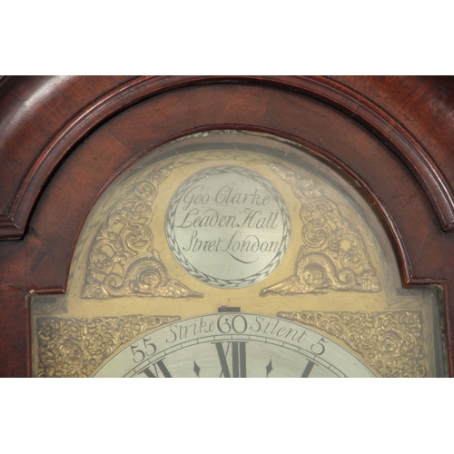 1029 - GEORGE CLARKE, LEADEN HALL STREET, LONDON. A GEORGE II WALNUT LONGCASE CLOCK the pagoda top and conc... 