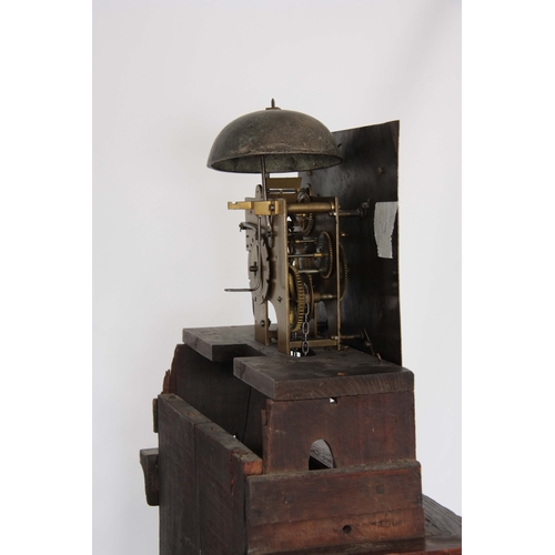 1033 - A  MID 18th CENTURY OAK CASED LONGCASE CLOCK  the hood having moulded pediment above a glazed door f... 