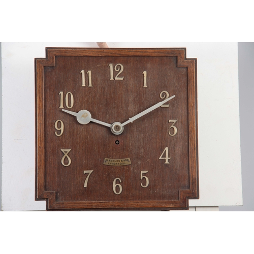 1047 - G. ECCLES & SON, LIVERPOOL. AN OAK ART DECO FUSEE WALL CLOCK the 38cm squared dial with applied ... 