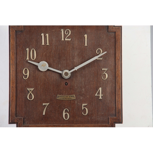 1047 - G. ECCLES & SON, LIVERPOOL. AN OAK ART DECO FUSEE WALL CLOCK the 38cm squared dial with applied ... 