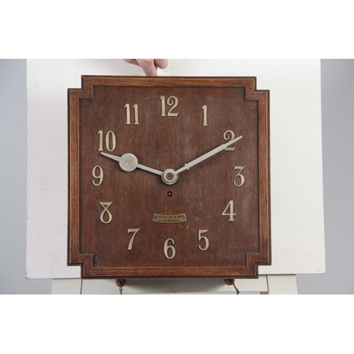 1047 - G. ECCLES & SON, LIVERPOOL. AN OAK ART DECO FUSEE WALL CLOCK the 38cm squared dial with applied ... 