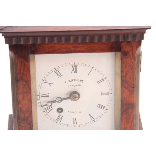 1048 - A SMALL MID 19th CENTURY ENGLISH ROSEWOOD FUSEE LIBRARY CLOCK SIGNED C. ANTHONY, CHEAPSIDE, LONDON h... 