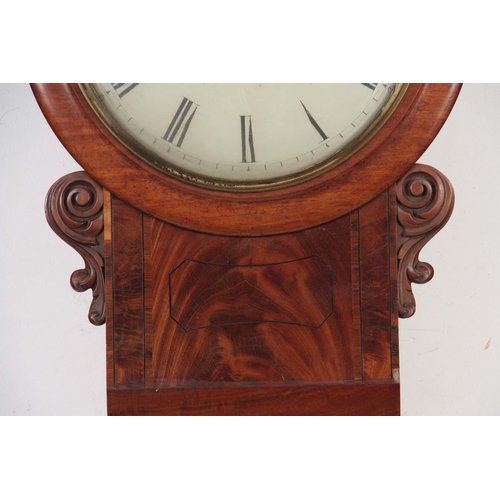 1049 - JOHN HARRISON, LIVERPOOL. A MID 19th CENTURY FIGURED MAHOGANY DROP DIAL WALL CLOCK the case having a... 