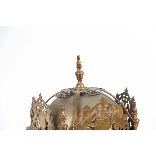 1057 - A LATE 19th CENTURY DOUBLE FUSEE LANTERN CLOCK the case surmounted by a large bell above a 7