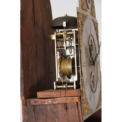 1058 - J. HARRIS, LONDON. AN 18th CENTURY OAK CASED LONGCASE CLOCK  the hood having a moulded pediment abov... 