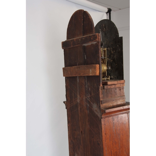 1058 - J. HARRIS, LONDON. AN 18th CENTURY OAK CASED LONGCASE CLOCK  the hood having a moulded pediment abov... 