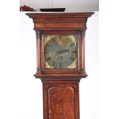 1063 - WILLIAM WEBB, WELLINGTON. A SMALL GEORGE III OAK CASED LONGCASE CLOCK  the slender case  having a mo... 