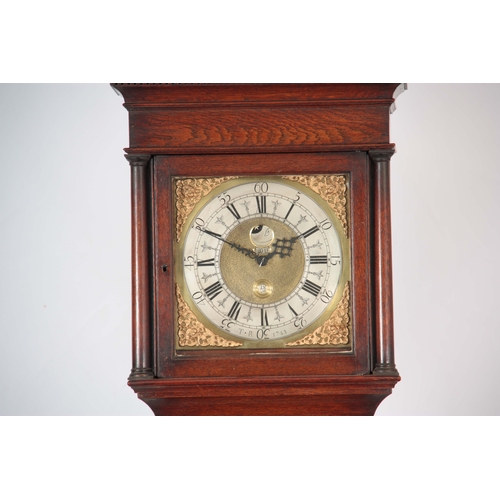 1067 - THOMAS ROYAL, WHITEHAVEN. A  MID 18th CENTURY OAK CASED LONGCASE CLOCK  the hood having a dental mou... 