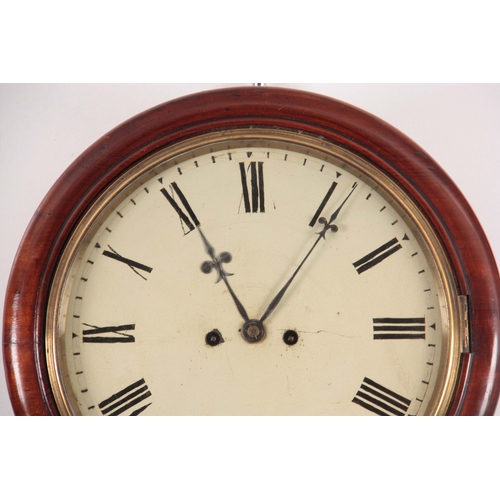 1069 - A MID 19th CENTURY MAHOGANY DOUBLE FUSEE WALL CLOCK the dropbox case with glazed pendulum aperture b... 