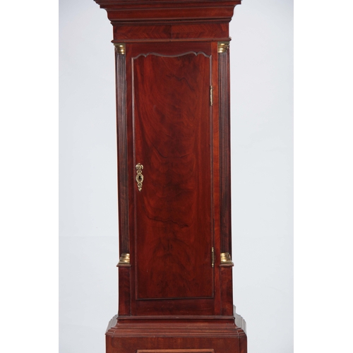 1070 - WILLIAM DAVIES. CHESTER. A LATE 18th CENTURY FIGURED MAHOGANY LONGCASE CLOCK the hood with swan neck... 