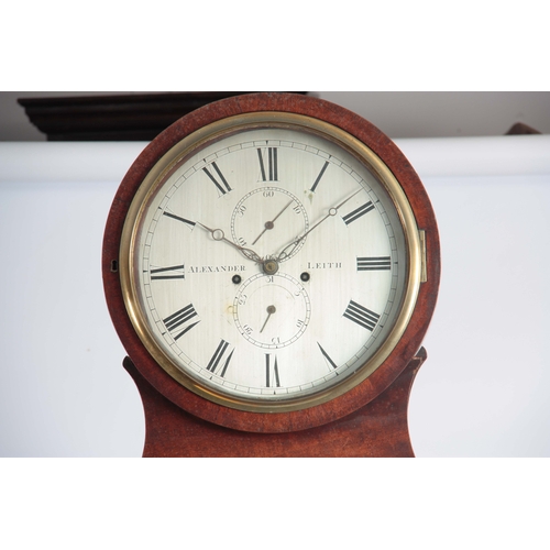 1073 - ALEXANDER, LEITH. AN EARLY 19th CENTURY FIGURED MAHOGANY LONGCASE CLOCK the drumhead style hood sat ... 