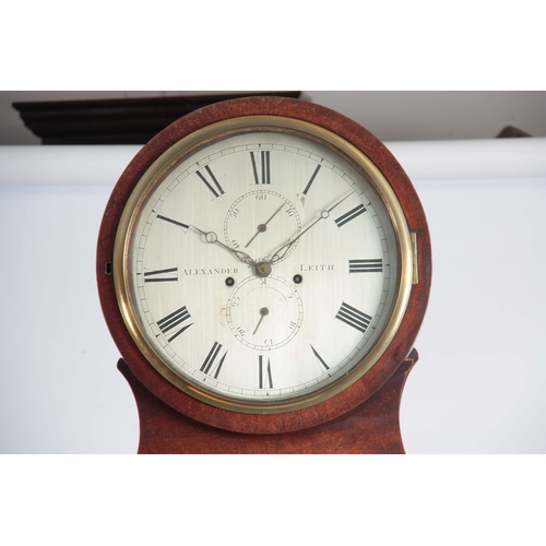 1073 - ALEXANDER, LEITH. AN EARLY 19th CENTURY FIGURED MAHOGANY LONGCASE CLOCK the drumhead style hood sat ... 