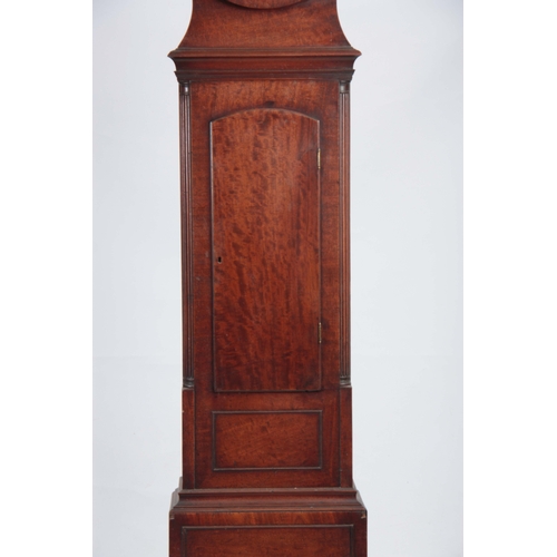 1073 - ALEXANDER, LEITH. AN EARLY 19th CENTURY FIGURED MAHOGANY LONGCASE CLOCK the drumhead style hood sat ... 