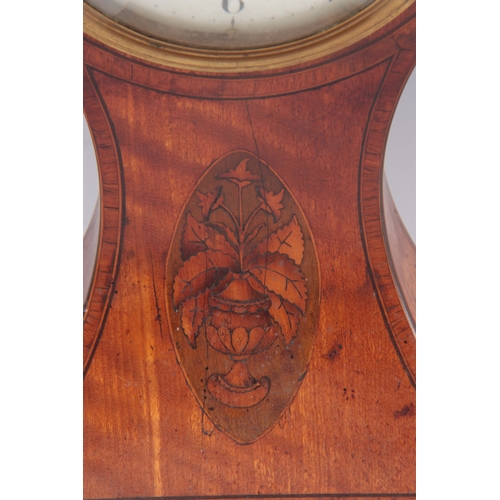 1074 - A LATE GEORGE III INLAID SATINWOOD BALLON SHAPED SEDAN MANTEL CLOCK  the case with kingwood crossban... 