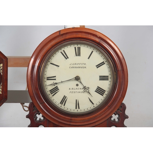 1078 - TWO MID 19th CENTURY DROP DIAL FUSEE WALL CLOCKS the figured mahogany clock signed J. Griffith, Carn... 