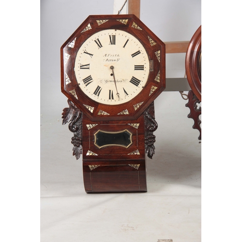 1078 - TWO MID 19th CENTURY DROP DIAL FUSEE WALL CLOCKS the figured mahogany clock signed J. Griffith, Carn... 