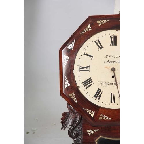 1078 - TWO MID 19th CENTURY DROP DIAL FUSEE WALL CLOCKS the figured mahogany clock signed J. Griffith, Carn... 