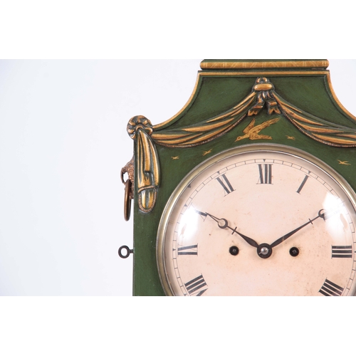 1079 - AN ENGLISH REGENCY CHINOISERIE PAGODA TOP BRACKET CLOCK the green painted case decorated with gilt f... 