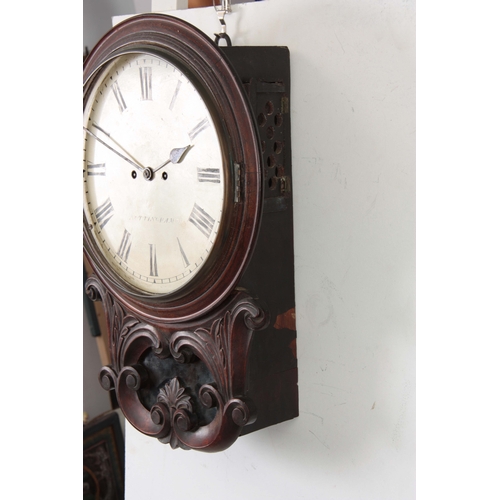 1080 - A WILLIAM IV MAHOGANY DOUBLE FUSEE WALL CLOCK with a 12