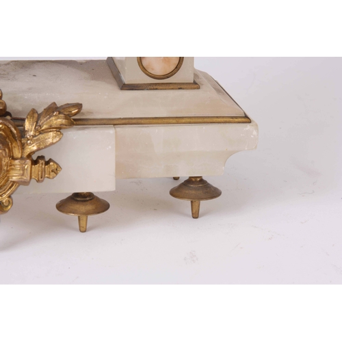 1081 - A FRENCH LATE 19th CENTURY SWINGING CHERUB MANTLE CLOCK the ormolu mounted onyx case enclosing a ske... 