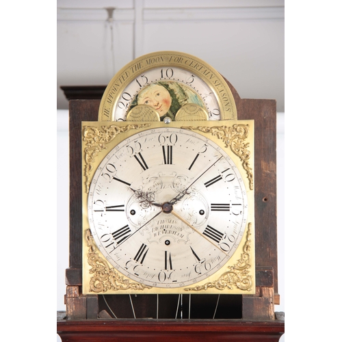 1083 - THOMAS RICHARDSON, WEVERHAM. A GEORGE III FLAMED MAHOGANY QUARTER CHIMING LONGCASE CLOCK WITH RARE Y... 