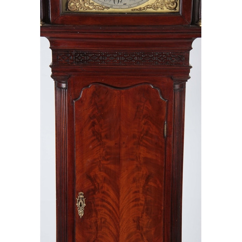 1083 - THOMAS RICHARDSON, WEVERHAM. A GEORGE III FLAMED MAHOGANY QUARTER CHIMING LONGCASE CLOCK WITH RARE Y... 