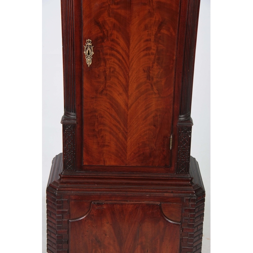 1083 - THOMAS RICHARDSON, WEVERHAM. A GEORGE III FLAMED MAHOGANY QUARTER CHIMING LONGCASE CLOCK WITH RARE Y... 