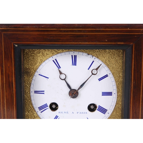 1086 - A MID 19th CENTURY FRENCH INLAID ROSEWOOD CASED CARRIAGE STYLE MANTLE CLOCK enclosing a 3