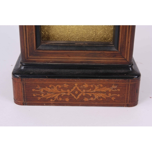 1086 - A MID 19th CENTURY FRENCH INLAID ROSEWOOD CASED CARRIAGE STYLE MANTLE CLOCK enclosing a 3