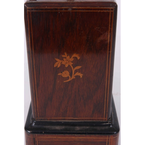 1086 - A MID 19th CENTURY FRENCH INLAID ROSEWOOD CASED CARRIAGE STYLE MANTLE CLOCK enclosing a 3