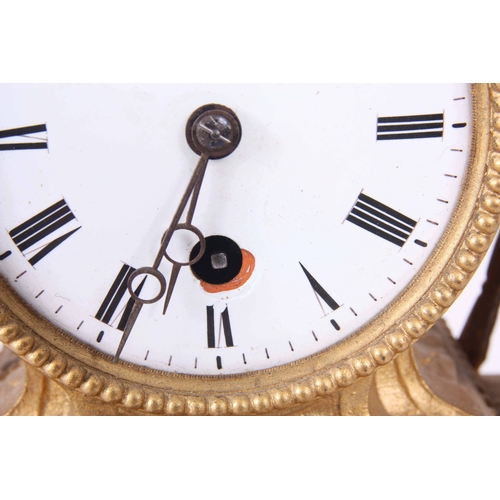 1087 - A LATE 19th CENTURY FRENCH MYSTERY CLOCK with gilt metal case surmounted by a cherub holding a swing... 